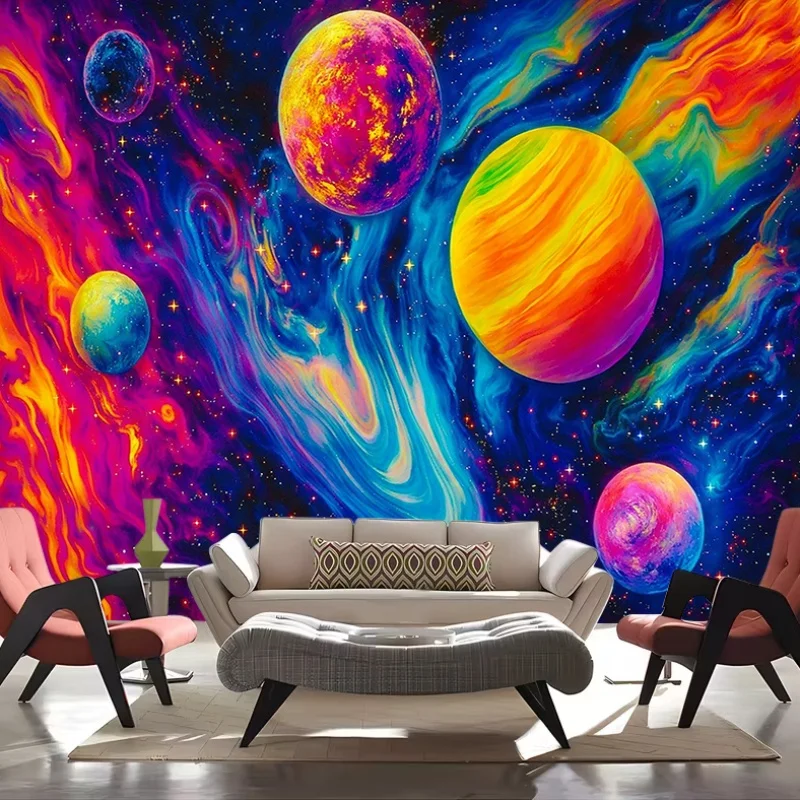 Vibrant Galaxy Nebula Space Tapestry Wall Hanging Art Polyester Cosmic Decoration for Modern Bedroom Living Room Home Decor