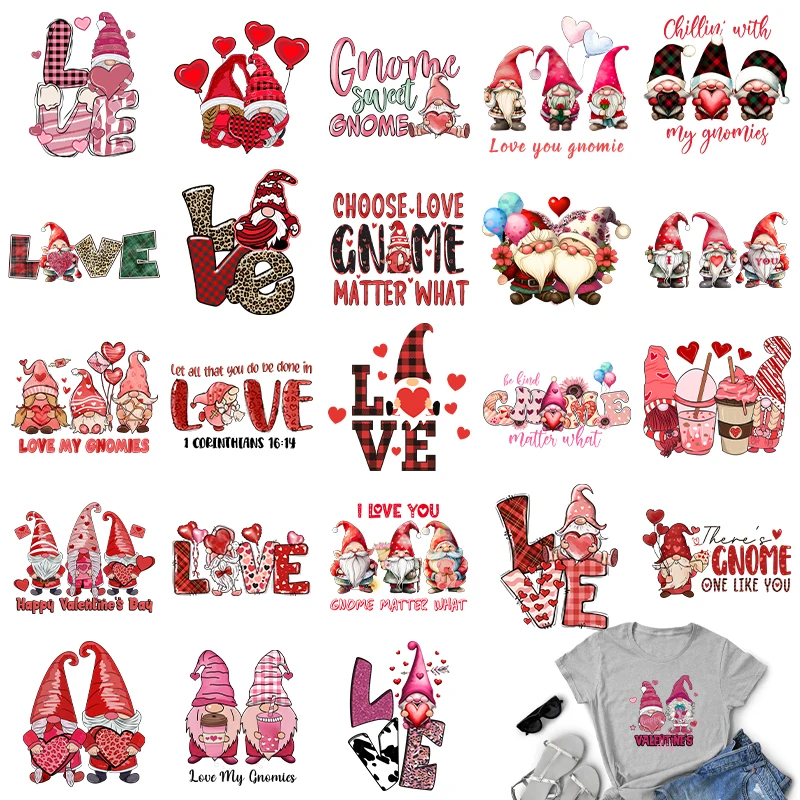 

Dwarf Love Design Iron On Print Patch Clothing Valentine's Day Cartoon Fashion Heat DTF Transfer Sticker Appliqued T Shirts