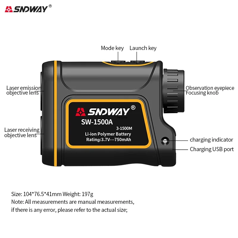 SNDWAY 600M 1000M 1500M Range Finder Telemeters Golf Rangefinder Distance Meter Professional Angle High Speed Continuous Measure