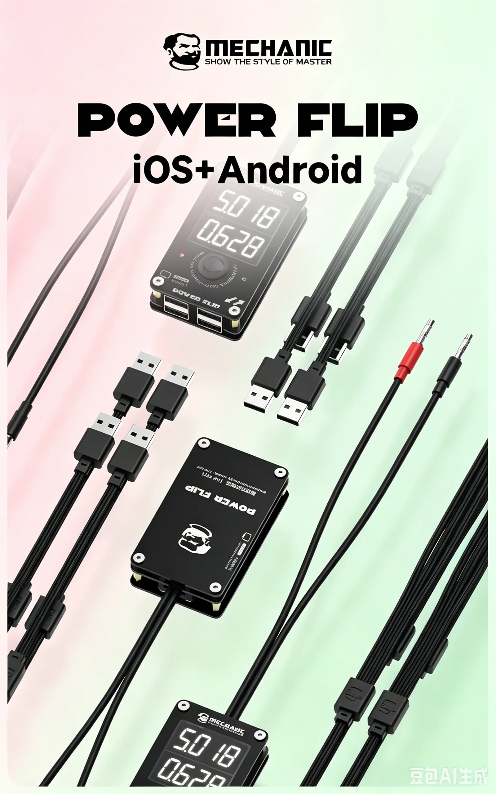MECHANIC Digital Power Monitor for iPhone 8–17 Repair + 24-in-1 Boot Cable/Clip (Supports Voltage/Current Monitoring)