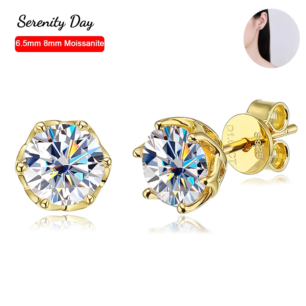 Serenity Day 5mm 6.5mm 8mm D Color Moissanite Stud Earrings For Women S925 Sterling Silver Plate Pt950 Sparkling  Fine Jewelry