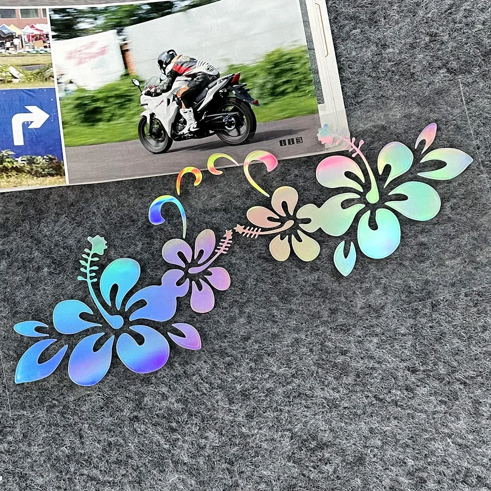 Voor Honda Toyota Hawaiiaanse Hibiscus Bloemvorm Reflecterende Motorfiets Scooter Elektrische Helm Body Window Voorruit Auto Sticker