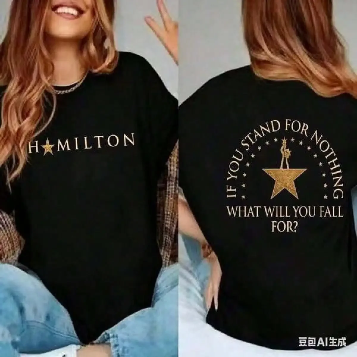 2026 Summer Hamilton Musical Double‑Sided Print T‑shirt, Gold Star Letter Graphic, Broadway Fan Harajuku Streetwear Unisex Tee