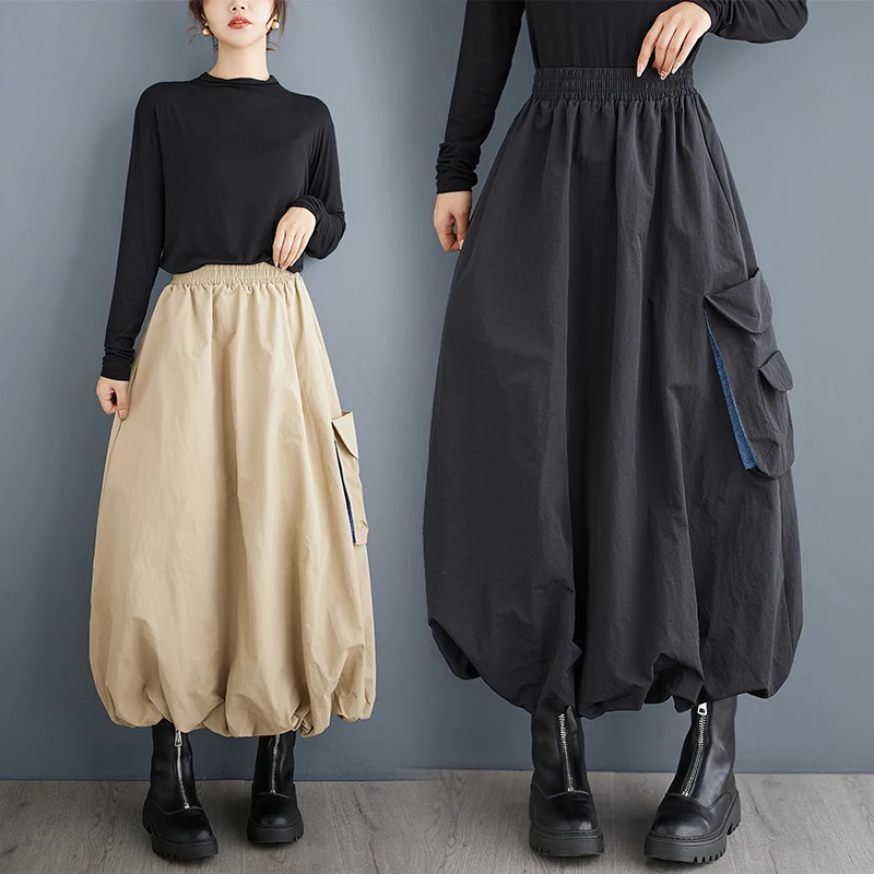 

Faionable Длинная однотонная юбка с высокой талией для женщин больших размеров, весеннее платье трапециевидной формы, утягивающая пышная юбка с бутоном цветка