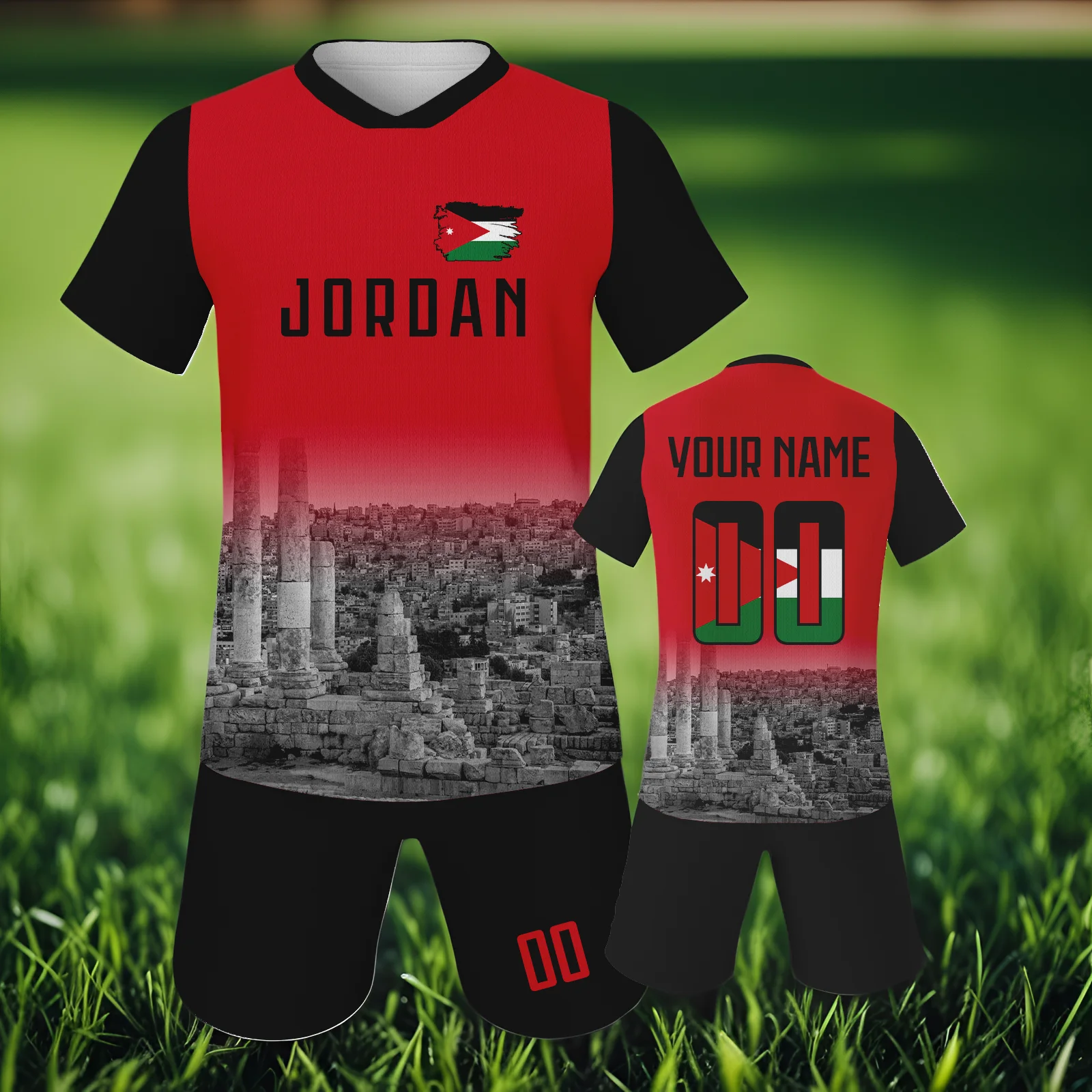 Kids Soccer Jersey Football Uniforms Summer Training Suits Jordan Team Short Sleeve Breathable Shirts Print City Night Scene