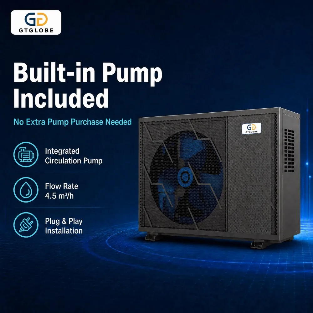R32 Swimming Pool Heat Pump 7.6kW Air Source Heater Chiller Dubai Villa Pool CE GTGLOBE OEM DC Inverter Anti-Corrosion Energy