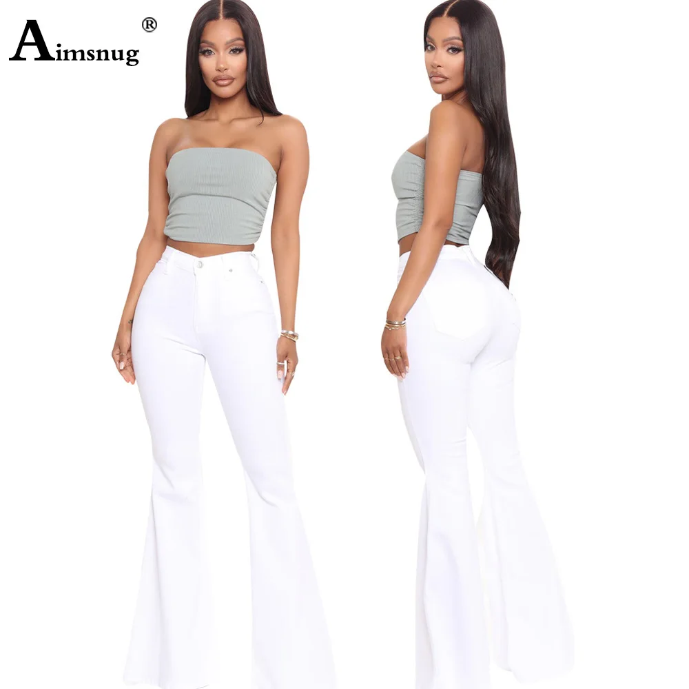 Aimsnug Solid Flare Jeans Women Demin Pants 2022 Autumn Sexy Boot Cut Female Skinny Stretch Demin Trousers Ladies Streetwear