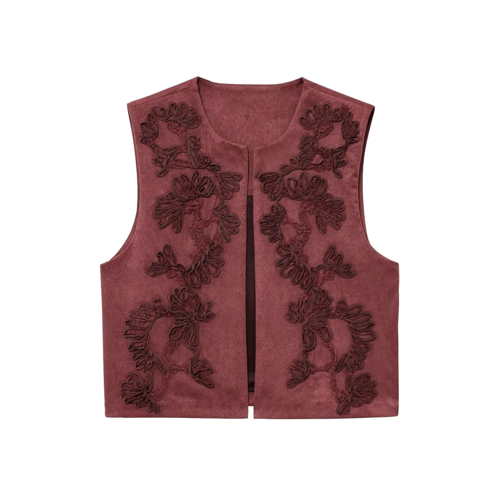 RARA 2025 Womens Sleeveless Vest Intricate Floral Embroidery Design Open - front Style for Versatile Layering
