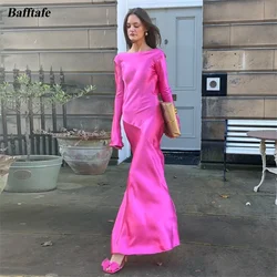 Bafftafe Sheath Silk Satin Women Prom Dresses Customized Long Sleeves Sexy Backless Special Evening Occasion Party Dress 2024