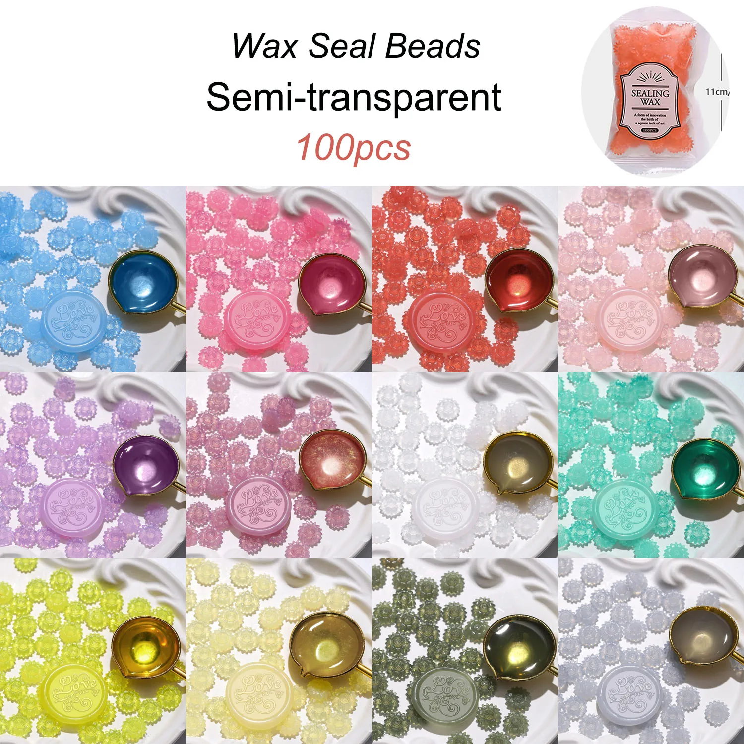 100 pcs Crystal Clear Sunflower Wax pellets, Transparent, for Wax Seals, Invitation Cards, Christmas Gift Wrapping, Envelope