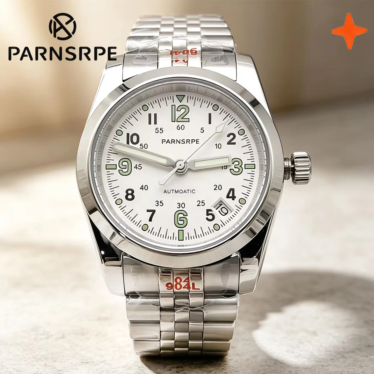 36mm 39mm NH35 Mechanical Watch, Numeric Luminous Dial Sapphire Crystal 5-Link Steel Bracelet Waterproof, Fashion Daily Watch