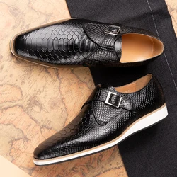 Casual Men Shoes New Fashion Genuine Leather Business Office Natural Handmade Comfortable Buckle Classic Monk Style Men's  Shoe