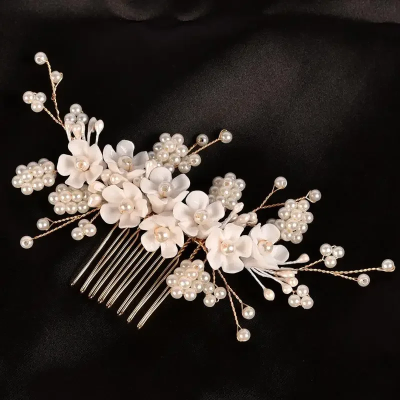 

Простые свадебные головные уборы ручной работы из бисера, заколка для волос с искусственным жемчугом и цветком для женщин, свадебные аксессуары для волос невесты, ювелирные изделия