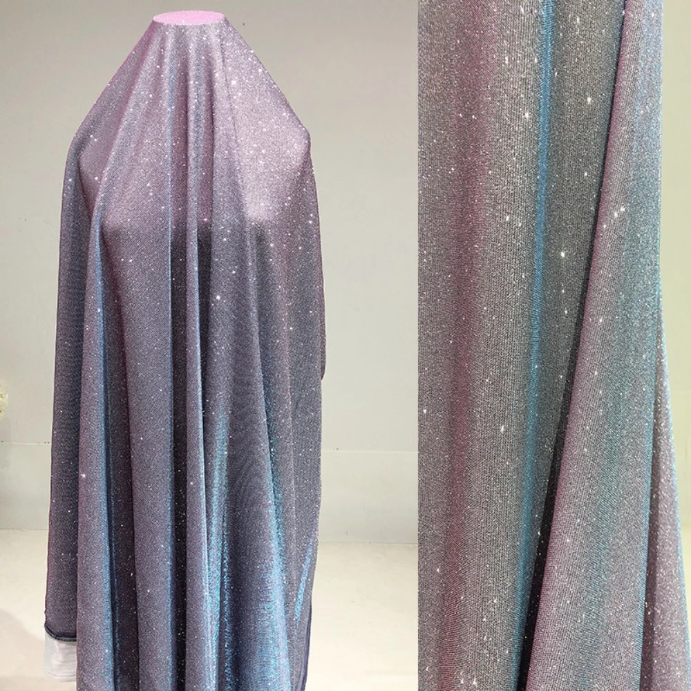 Two-tone Knit Composite Fabric Soft Draping Gradient Gold Foil Cloth for Sewing Gowns Dresses Dance Skirts Designer DIY Fabric