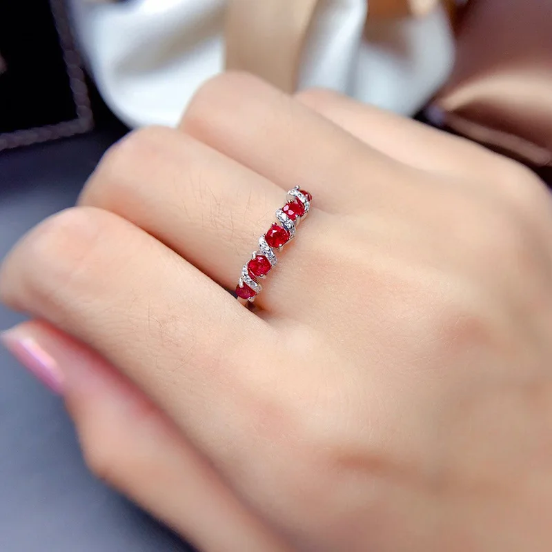 New twisted wire full-cut diamond-pointed sapphire, ruby, 925 silver jewelry for ladies - Christmas gift, present