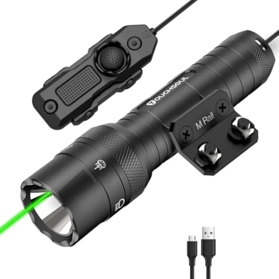 

M-Rail Green Laser Tactical Flashlight 1250 Lumens, Rechargeable Flashlight with Remote Pressure Switch LED Light M-Rail-Light+