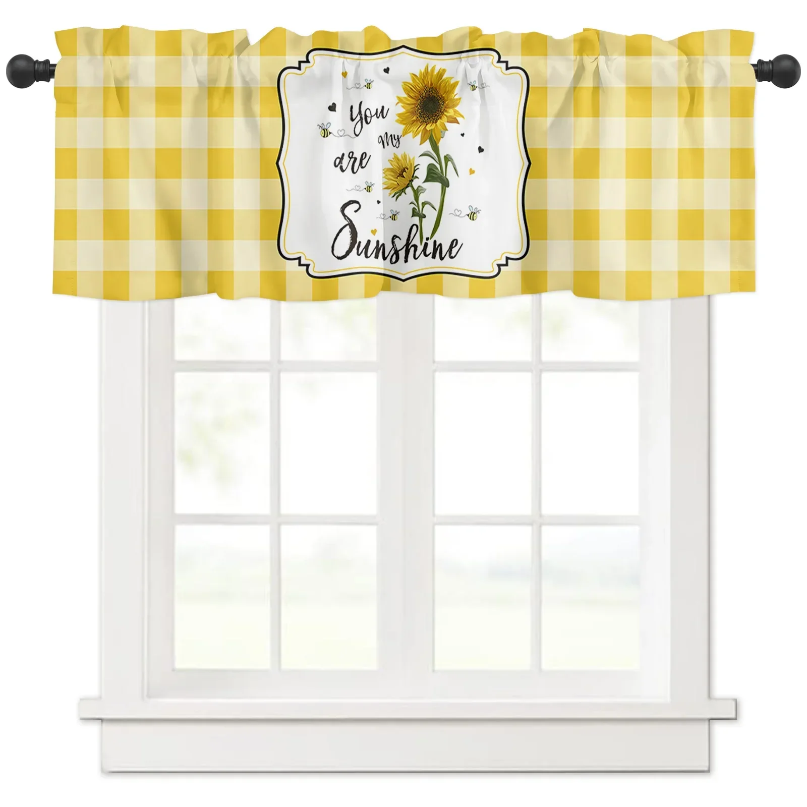 Country Style Farm Sunflower Yellow Plaid Short Curtains Kitchen Wardrobe Wine Cabinet Door Window Small Curtains Home Decor