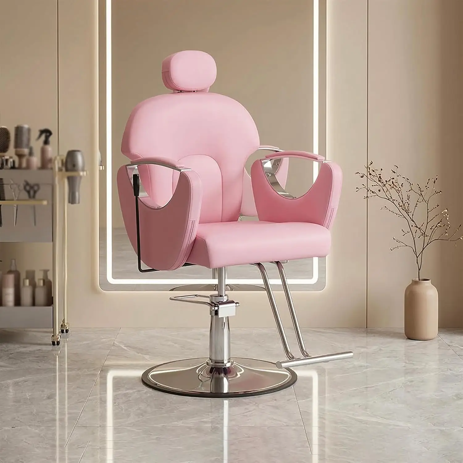 Multi-Function Salon Shampoo Chair for Hair Stylist, Pink-Silver, Customized