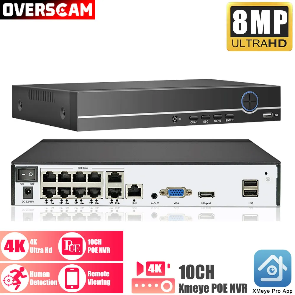 

H.265 AI 4K Output CCTV POE NVR 10CH 4K/ 8CH 8MP Security Video Recorder H.265+ Motion Detect P2P CCTV XMEYE NVR Face Detection