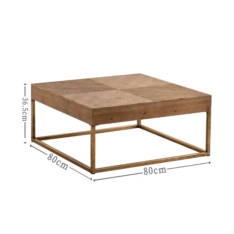 Simple Retro Square Solid Wood Coffee Tables with Iron Legs Luxury Sofa Side Round Table Center Table for Living Room Furniture