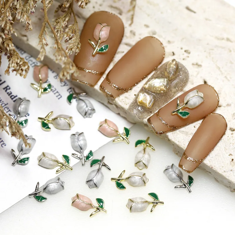 

20PCS Shimmer Alloy 3D Nail Art tulips Charms Flower Bud Accessories For Manicure Decor Parts Nails Decoration Supplies Material