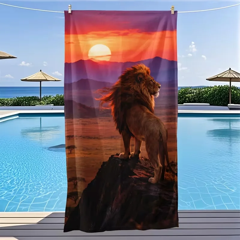 Neon Glowing Roaring Lion Beach Towel Wild Animal Print Sand-Free Quick Drying Towel Eye-catching Design Travel Camping