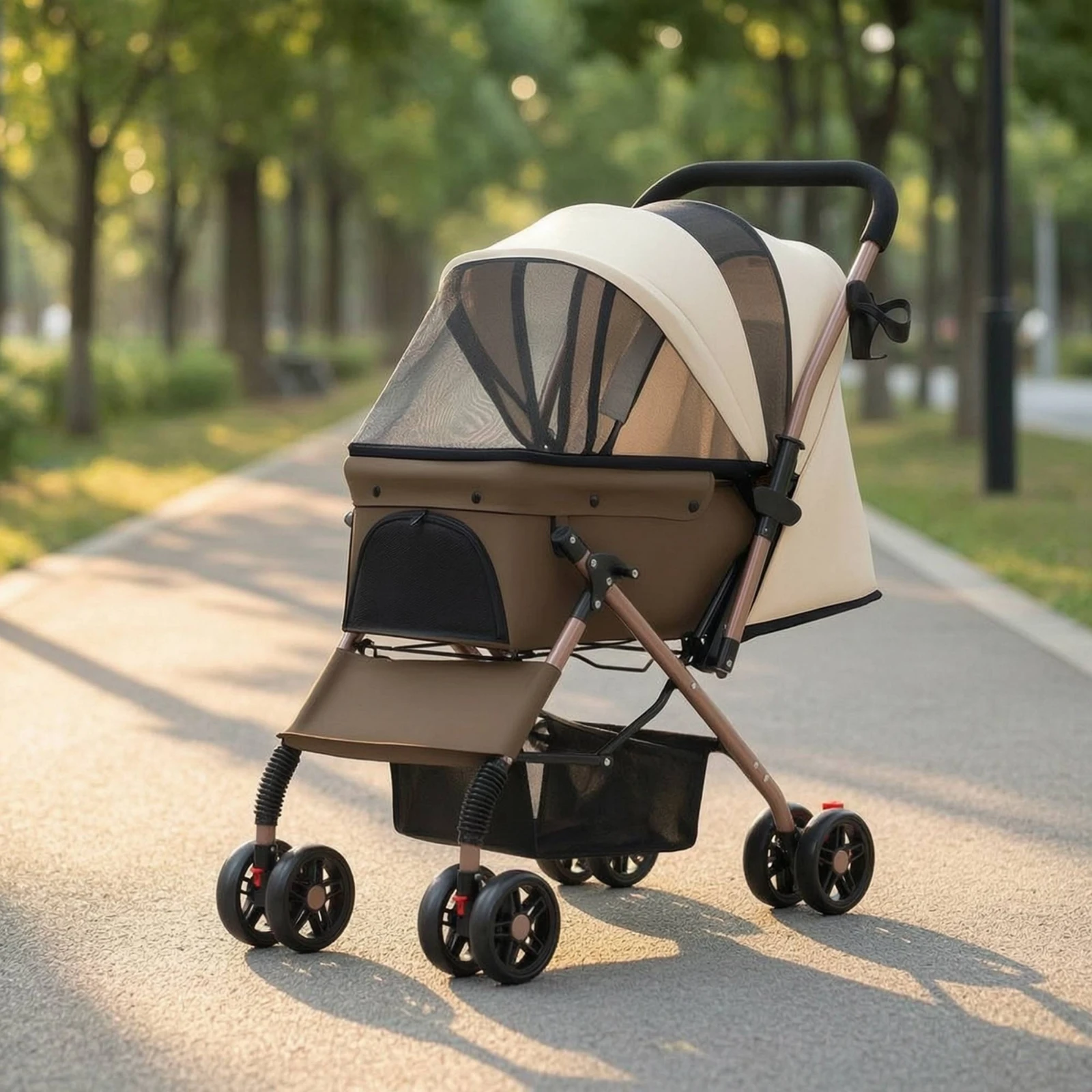Foldable Pet Stroller Portable Pet Stroller with Mesh Canopy Versatile Stable for Cats, Outdoor, Travel