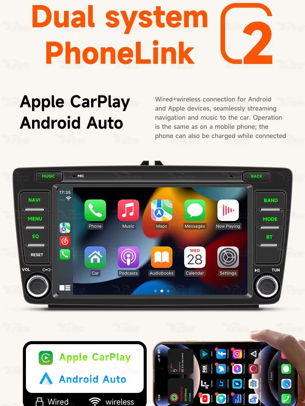 Car Stereo Radio For Skoda Octavia II MK2 Yeti Rapid Spaceback Roomster 2004-2013 AM GPS Wireless Carplay Android Auto Head Unit