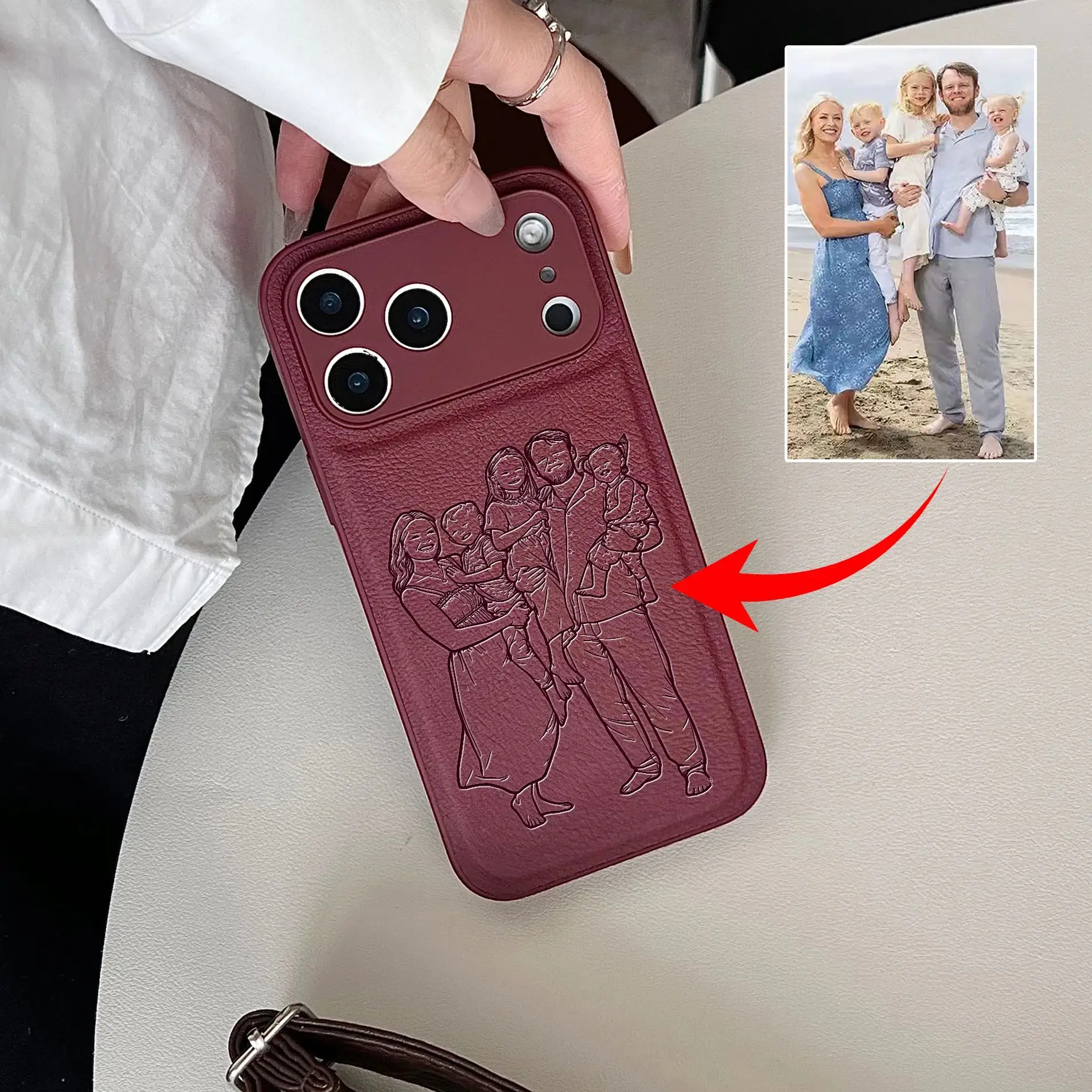 Individuelles Laser-Gravur-Case mit Foto-Umwandlung für Paare, Familien, Haustiere und Freunde für iPhone 18 17 16 15 14 13 Pro Max Air – Detail 1