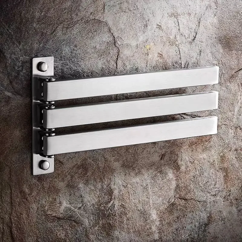 304 Stainless Steel Foldable Towel Rail Bathroom Rotating Movable Towel Racks Brushed Hanging Rack 3