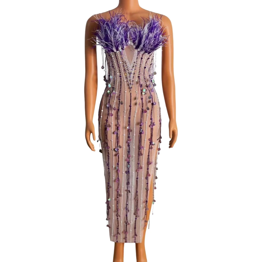 Sequin Beaded Goddess Senior Long Dress For Women Photoshoot Props Homecoming Celebrate Las Vegas Show Stage Drag Queen Outfit