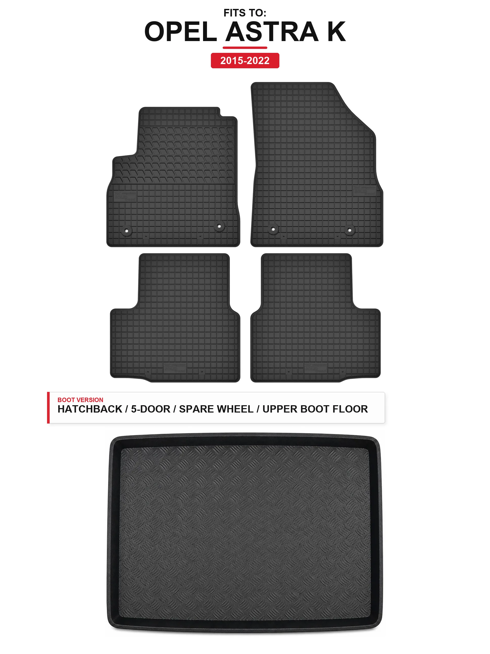 Solidtread rubberen vloermatten + bagagemat voor: Opel Astra K 2015-2022