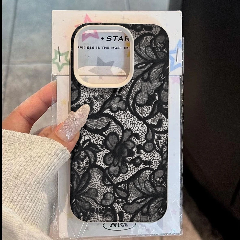 

New Lace Pattern Lychee Texture Phone Case For iPhone 16 15 14 13 12 11 17 Pro Max XS X XR 16 Plus 17 Air Silicone Bumper Cover