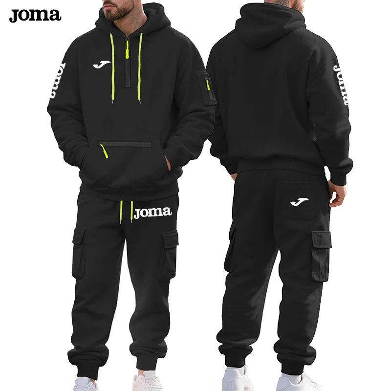 

Joma Men's Spring, Autumn and Winter Warm Fleece Casual Hooded Sweatshirt Loose Sporty Multi-pocket Workwear Outdoor Daily Wear