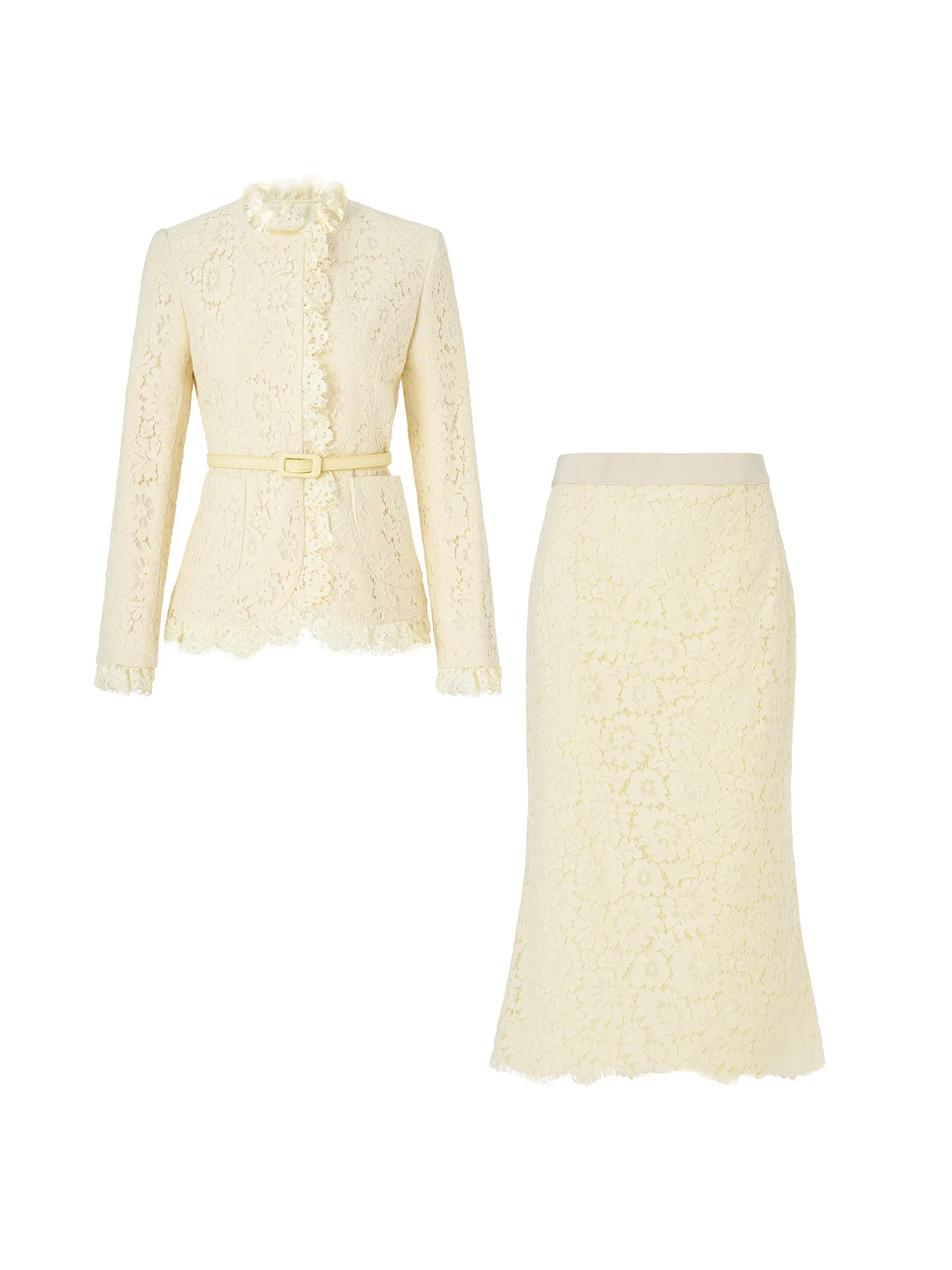 ZJYT-Conjunto de vestido de dos piezas de encaje para mujer, elegante, a la moda, 2025, Top de encaje con cinturón de manga larga y falda, traje de fiesta y oficina