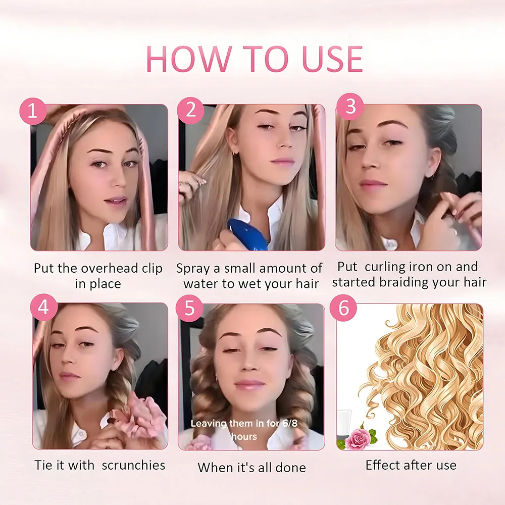 مجموعة أدوات تجعيد الشعر الحريرية المكونة من 4 قطع، أداة شعر مموجة كبيرة مع مشابك قابلة للتعديل، تصميم DIY، هدية لعيد الميلاد/عيد الحب #2