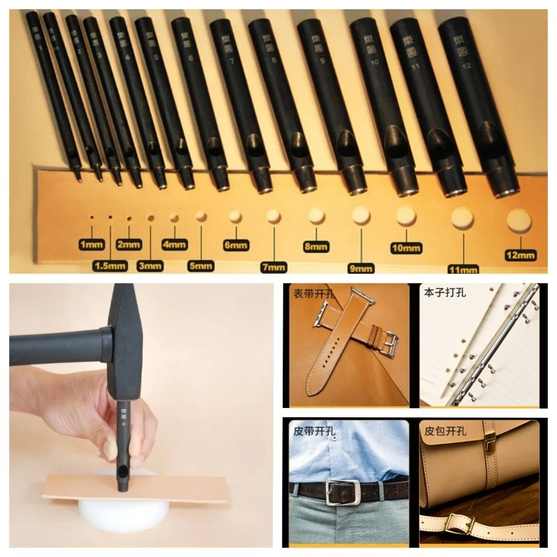 

13 Pcs/set Round Leather Punching Tools High Carbon Steel/handmade DIY Leather Shoesbags Watch Straps Plastic Punching Tools