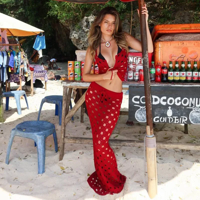 

Женское трикотажное облегающее платье, однотонный комплект из двух предметов со шнуровкой и вырезами, облегающий сексуальный костюм для отпуска, 2024