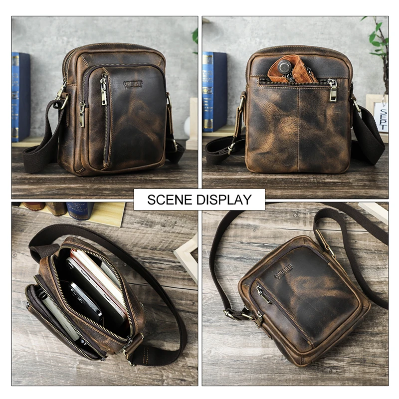 Crazy Horse Leather Small Crossbody Bag Travel Messenger Bag Phone Pouch High Quality Shoulder Bags Luxury Design Handbag