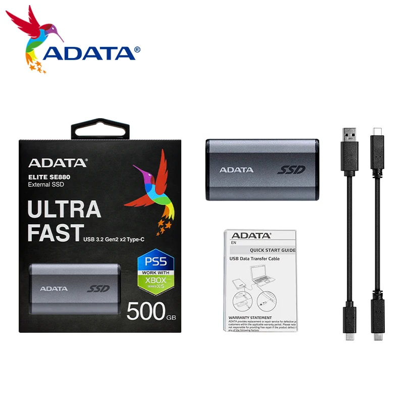 Original ADATA Elite SE880 External SSD High Speed Solid State Drive Mini Portable SSD Hard Drive 1TB 500GB PSSD USB 3.2 Type-C