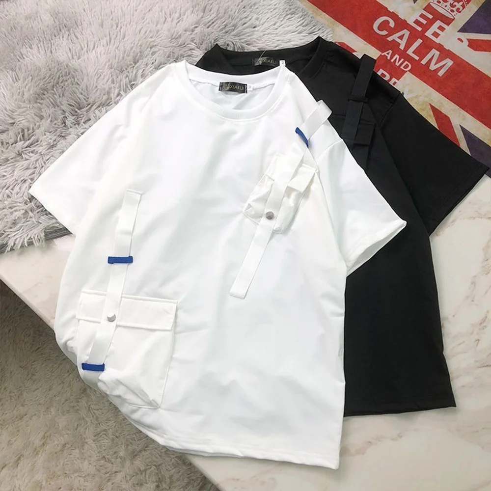 

Новая летняя мужская однотонная футболка с карманами и короткими рукавами Y2k Harajuku в стиле ретро, повседневные трендовые хип-хоп уличные нишевые свободные мужские топы