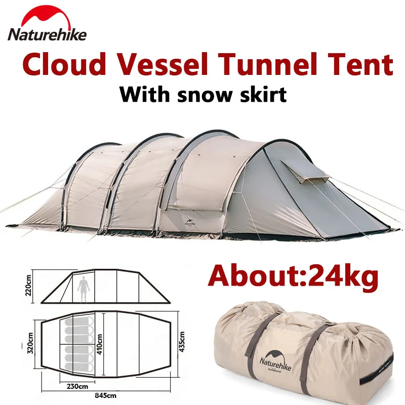 

Naturehike Cloud Vessel Tunnel Tent With Snow Skirt 4 Season Camping Outdoor Travel Waterproof Sunscreen Exquisite Travel Tent