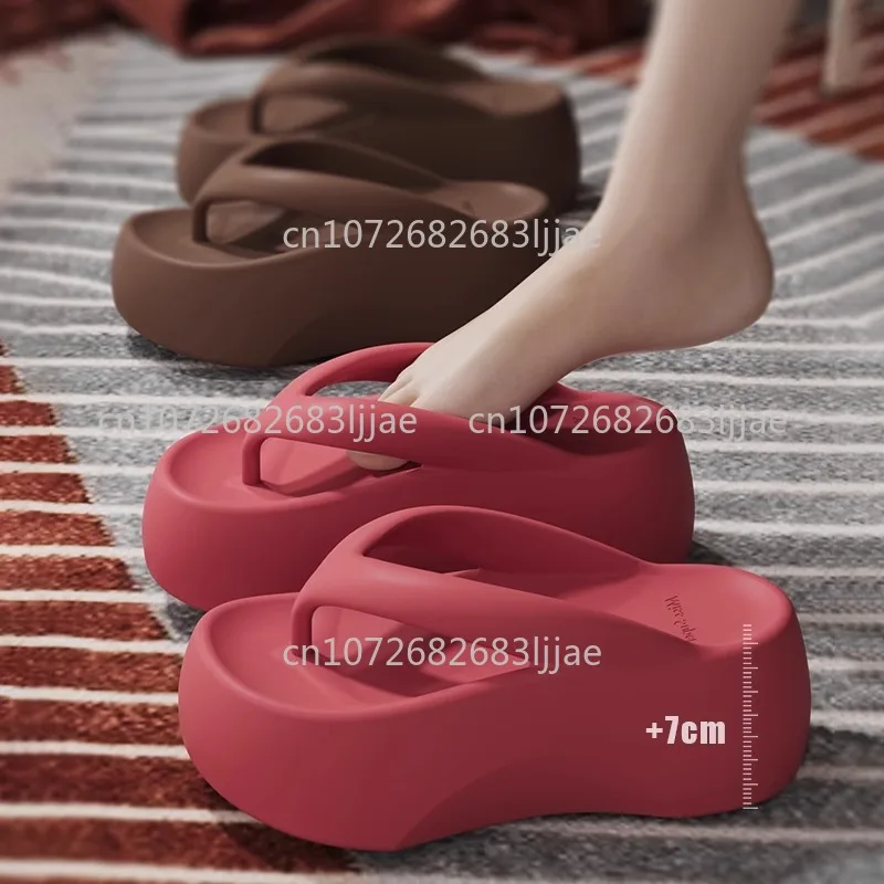 7.0 thick sole heightened foot stomping flip flops for women summer indoor for home outwear classy beach seaside no smelly feet
