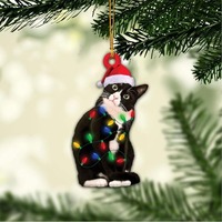 Charming Black Cat Christmas Ornament 2D Acrylic Hanging Decor for Tree Car Mirror Keychain Kid Xmas Gift Holiday Party Supplies