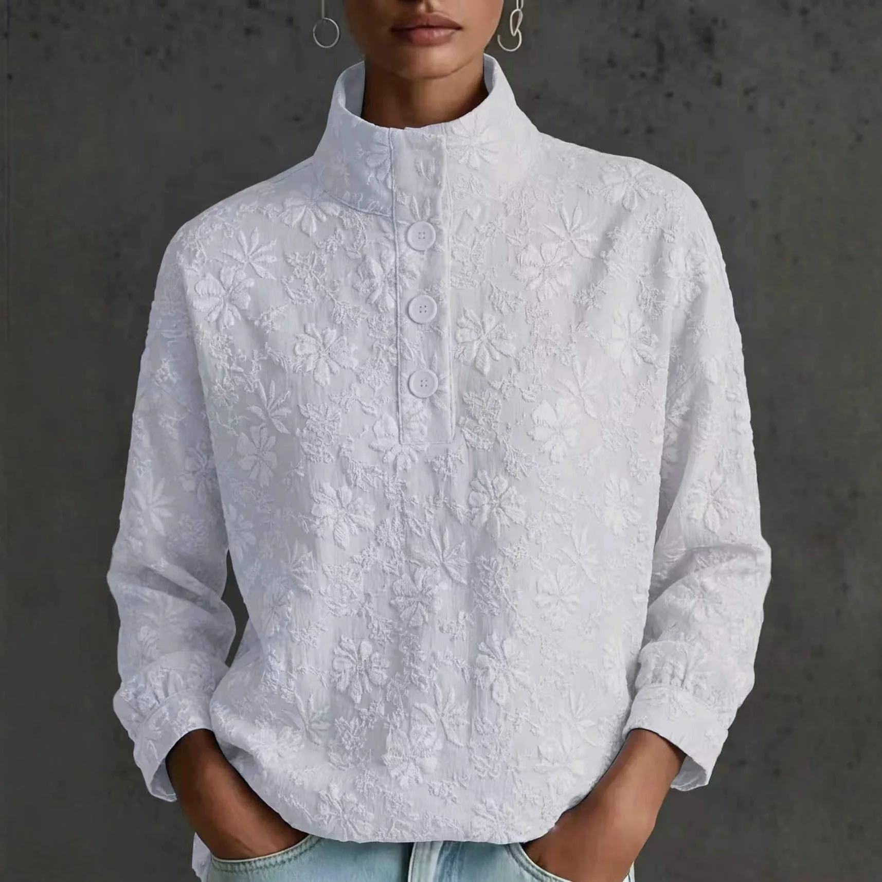 New Autumn. And Winter Random Multifunctional Stand-up Necklace Half-button   Drop-shoulder Long-sleeve Hooded. Top Bandage Lace