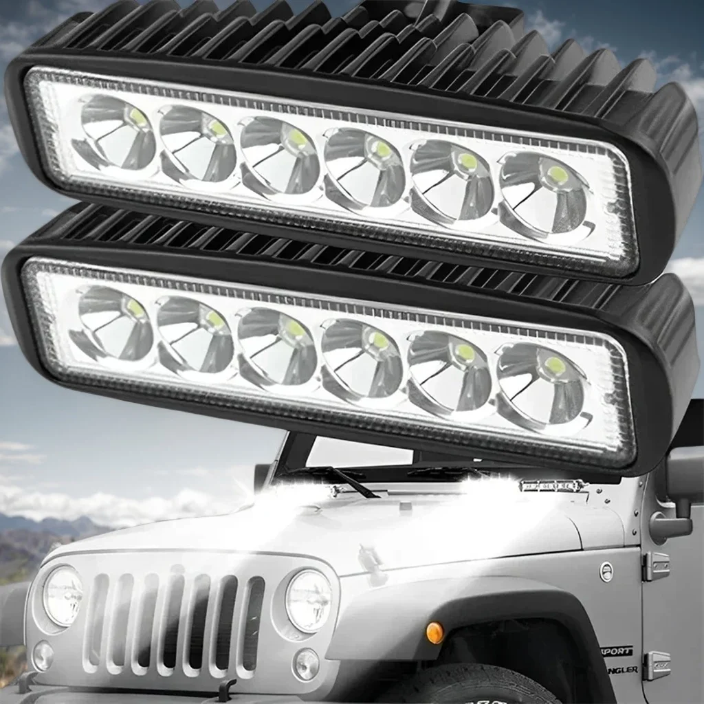 

1/2 Set 18W 6-LED Off-Road Light Bar – 12V, 6000K White, IP67 Waterproof Work Light for ATV, UTV, Motorcycle, SUV & Truck