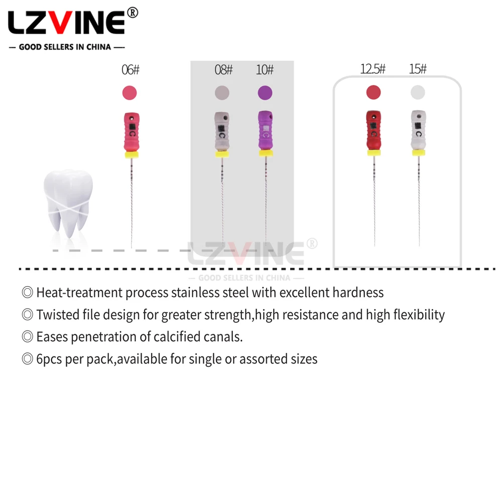 6 Stks/doos Tandheelkundige C-Bestand Endodontische Endo-Wortelkanaalontstopping Bestanden #6 #8 #10 25Mm Tandheelkunde Handgebruik Roestvrijstalen Tandartsen