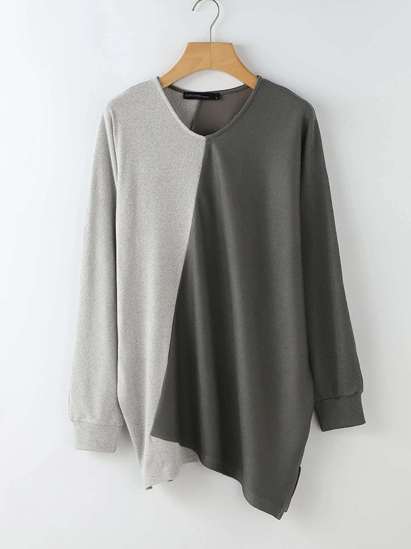 

ZANZEA 2022, женская модная блузка с длинным рукавом, винтажные топы с неровным подолом, туника с цветными блоками и круглым вырезом, повседневные свободные футболки, футболки