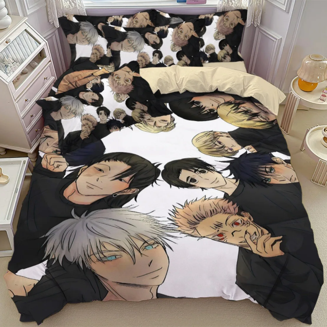 Juego de cama japonés famoso Gojo Satoru, funda nórdica de Anime Jujutsu Kaisen, decoración de funda de almohada para niños y adolescentes, regalo de vacaciones