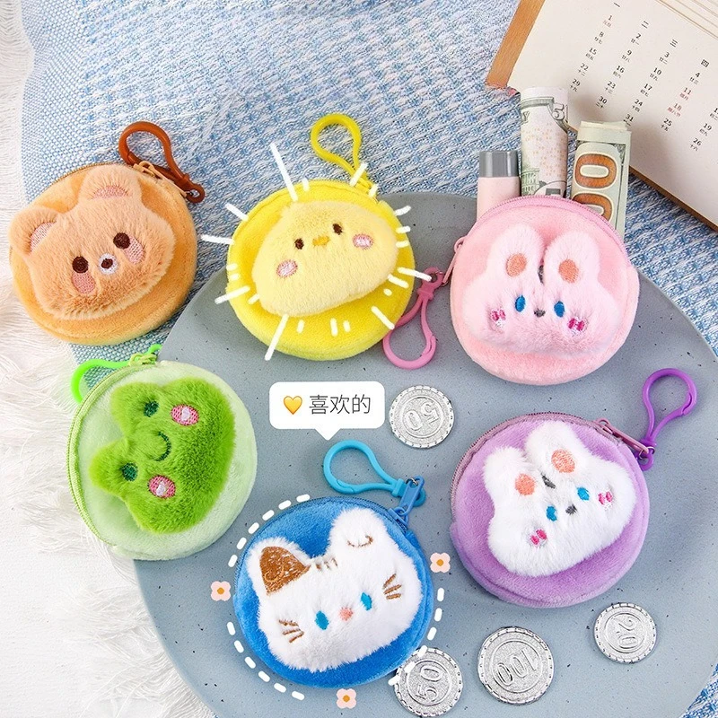 Konijn Pluche Portemonnee Leuke Cartoon Dier Mini Portemonnee Sleutelhanger voor Meisjes Vrouwen Draagbare Oortelefoon Opbergtas Student Gift